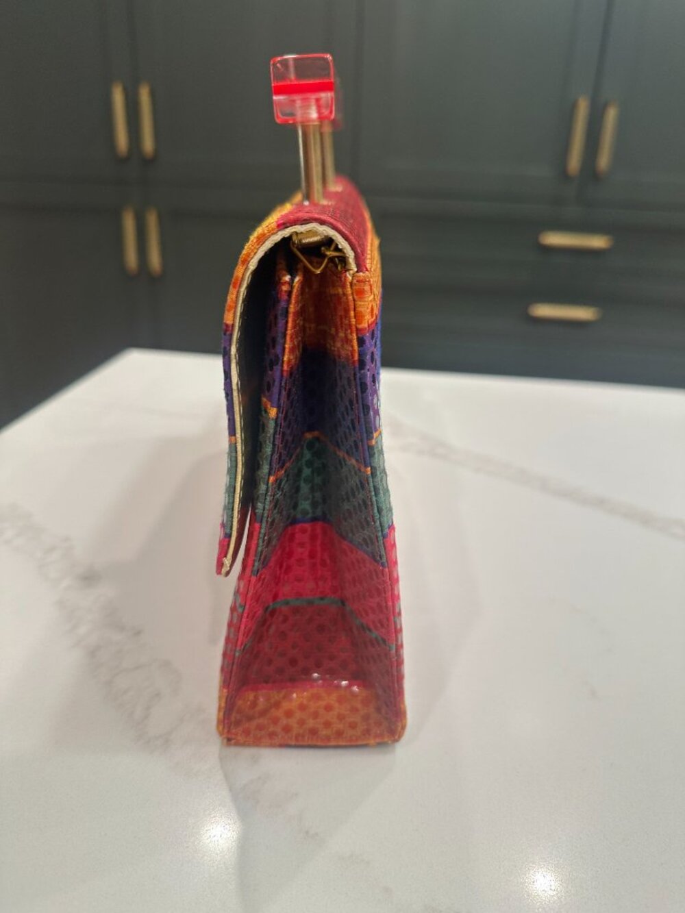 Vintage Timothy Hitsman Colorful Striped Structured Purse with Acrylic Handle - Picture 4 of 11